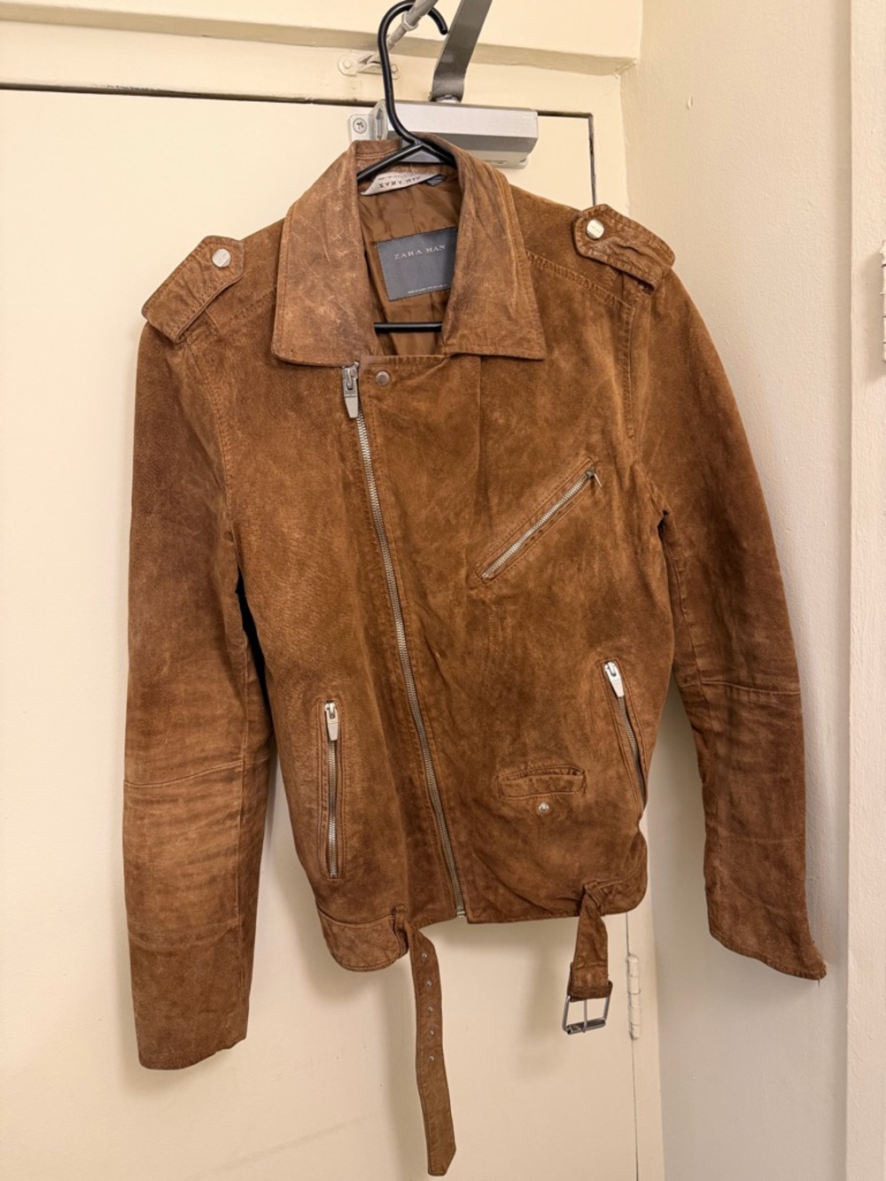 Zara Brown Suede Bomber-Style Biker Jacket